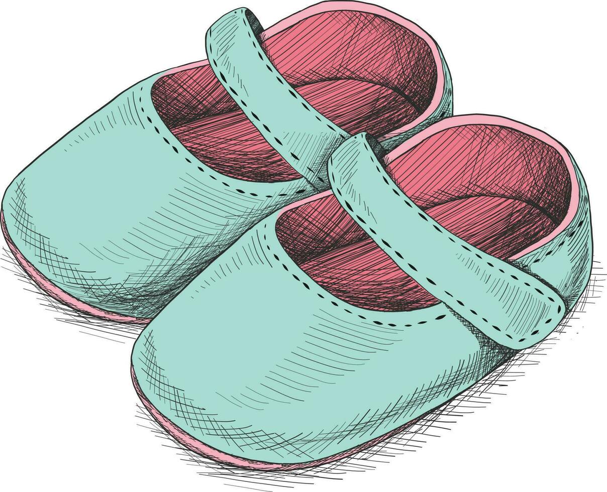 Vector hand drawn baby girl pram shoes. Design element for baby shower invitations, birthday card or baptism ceremony.