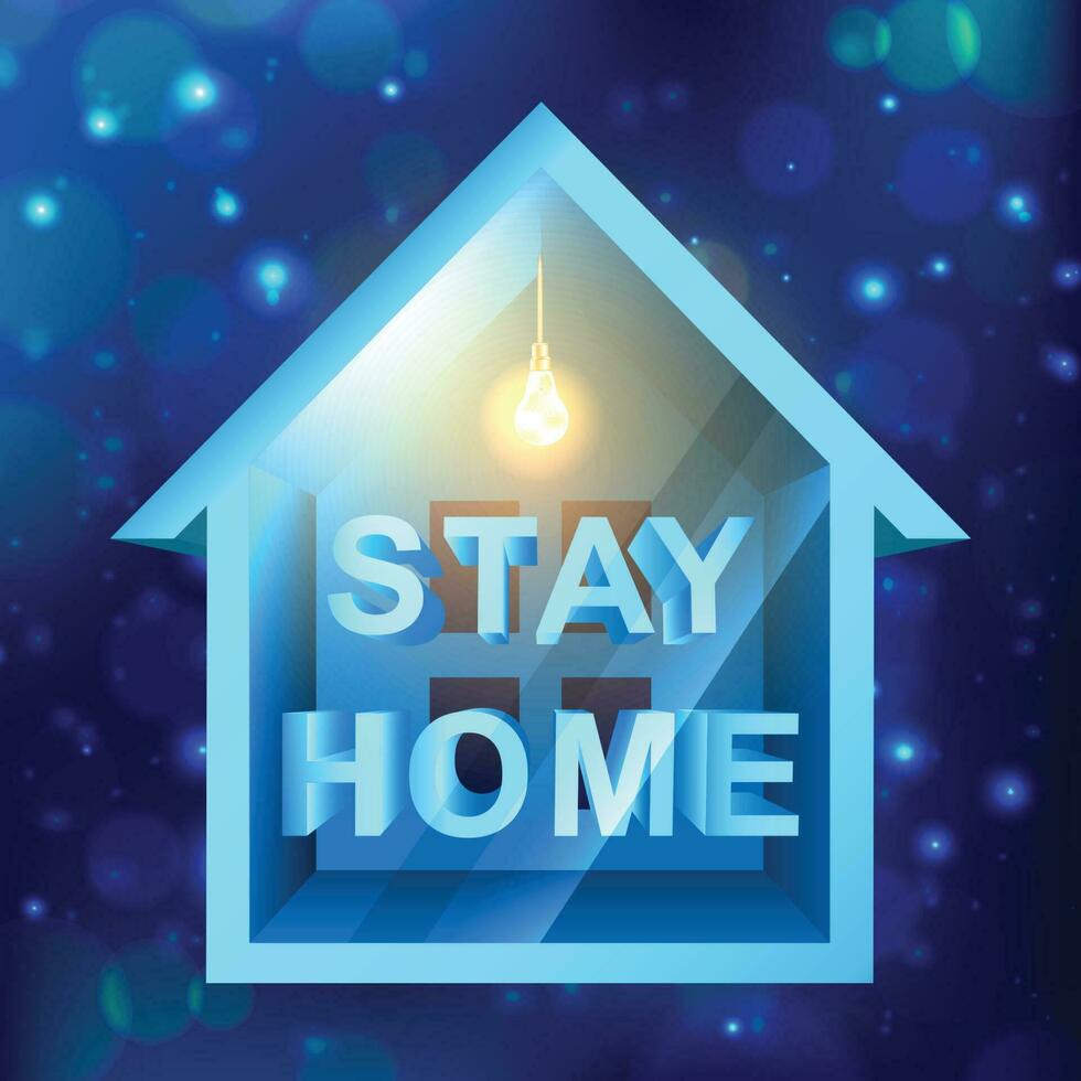 Vector icon Covid-19, coronavirus outbreak design template with little house with soft light and stay at home sign. Isolated on white background, home sticker symbol.