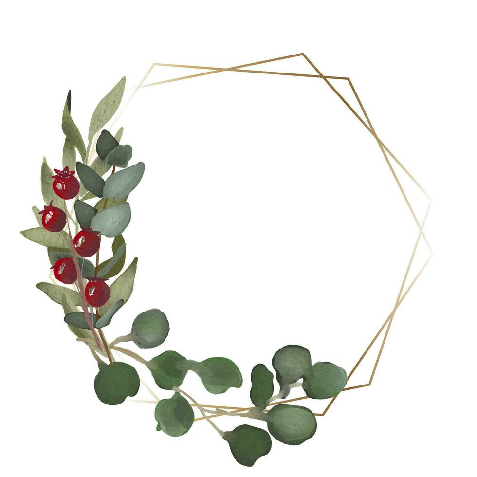 chic wedding wreath with eucalyptus leaves and berries. vector
