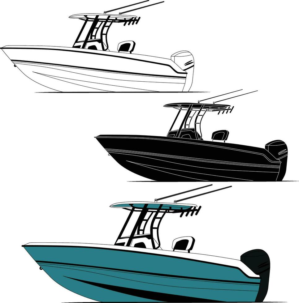 Vector, line art and color image of  fishing boat on a white background. vector