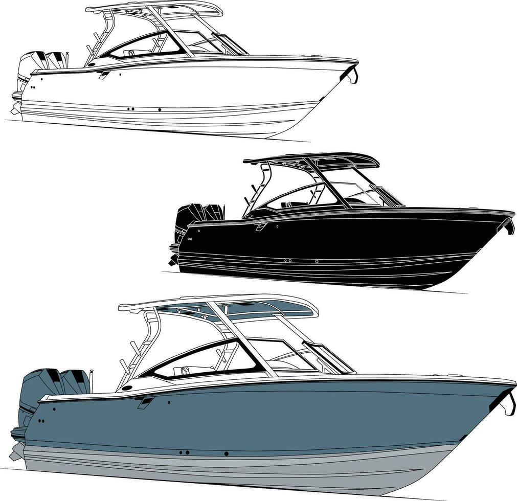 Vector, line art and color image of  fishing boat on a white background. vector