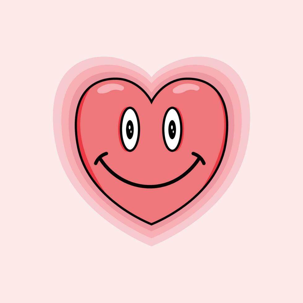 Cute vector red heart smiling