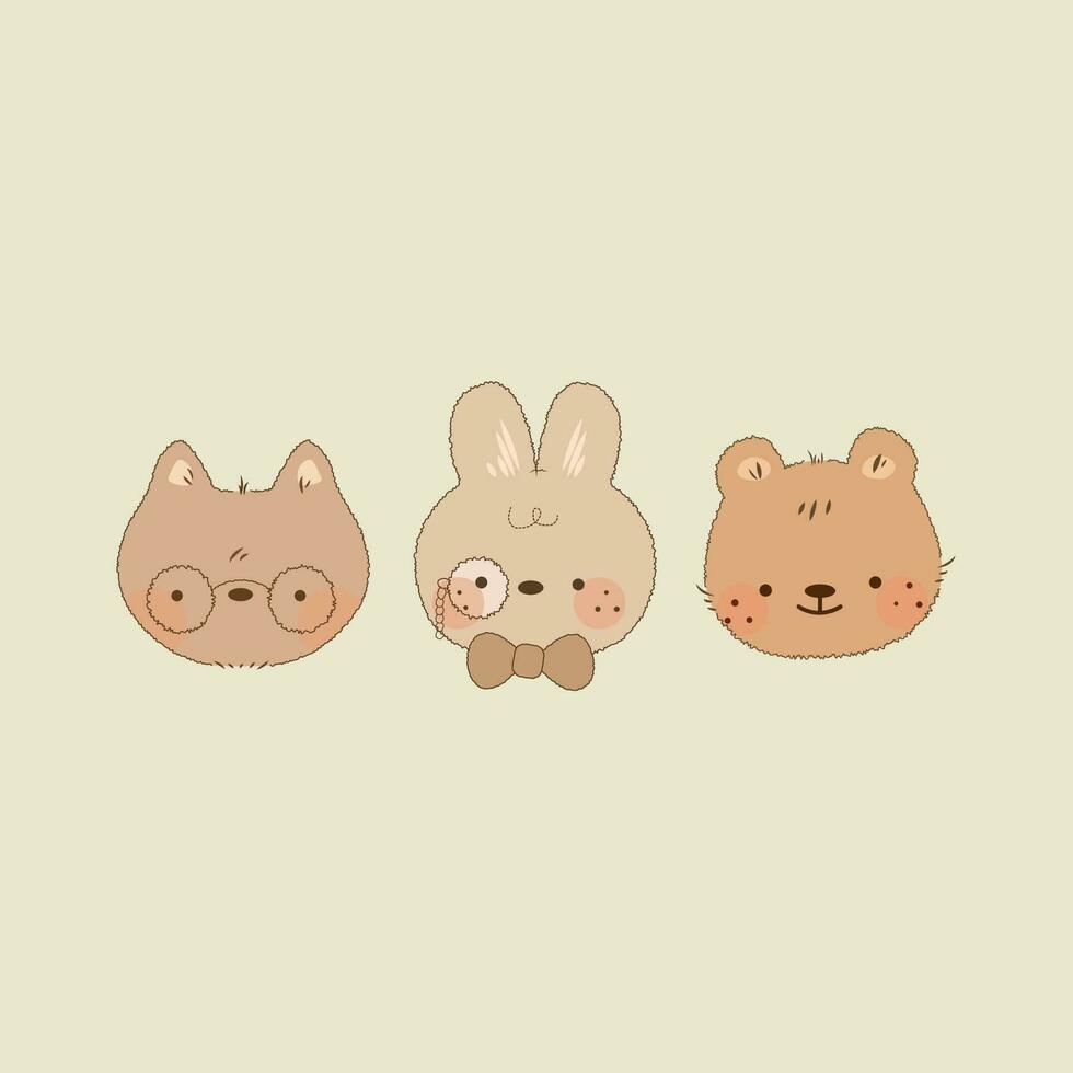 Vector illustration of cute cat, rabbit and bear