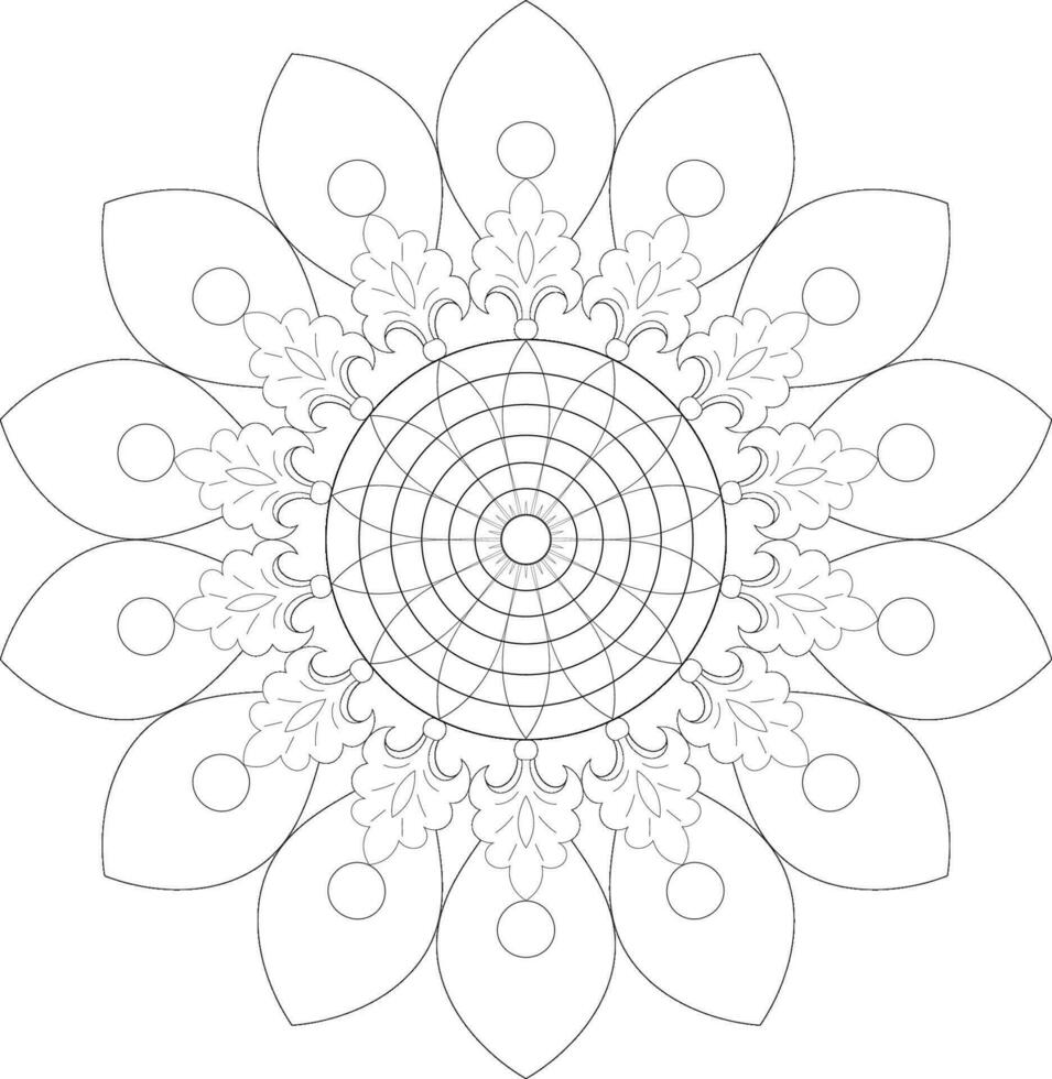 Unique complex mandala coloring book page design vector