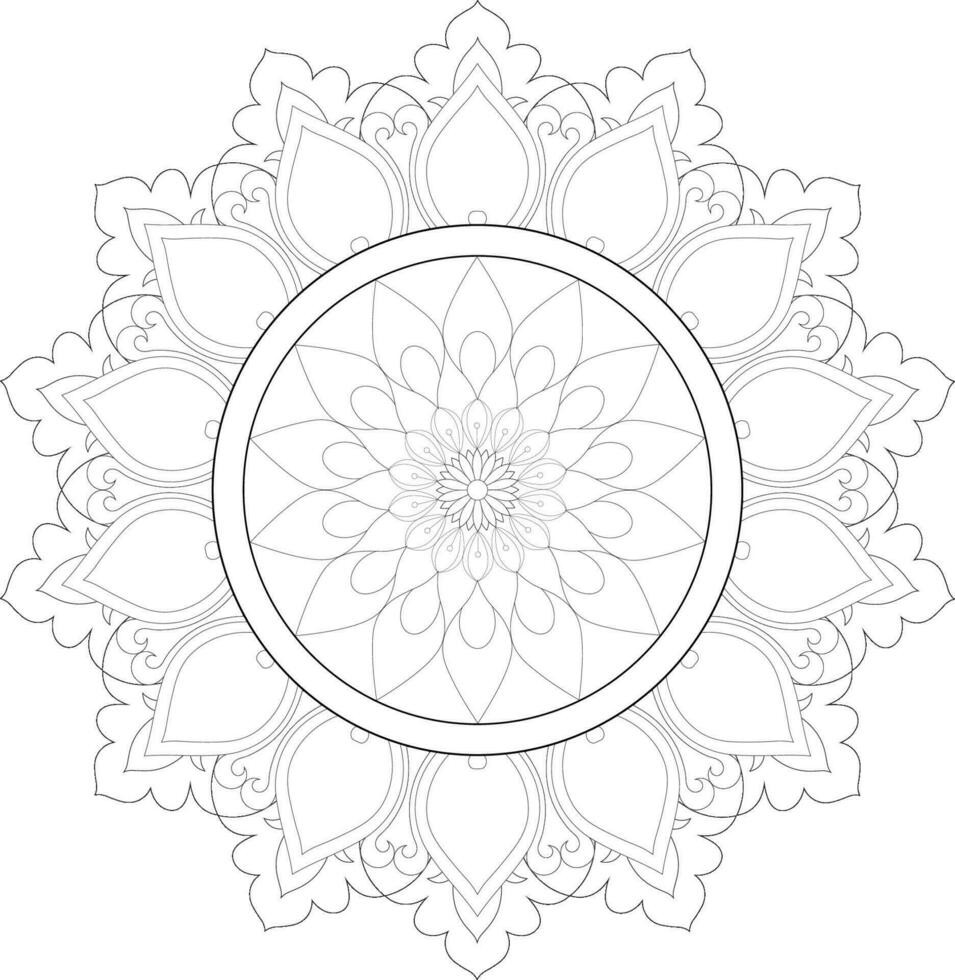 Unique complex mandala coloring book page design vector