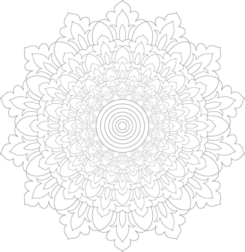 Unique complex mandala coloring book page design vector