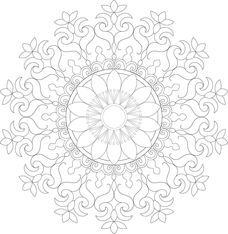 Unique complex mandala coloring book page design vector