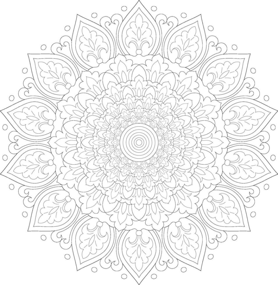 Unique complex mandala coloring book page design vector