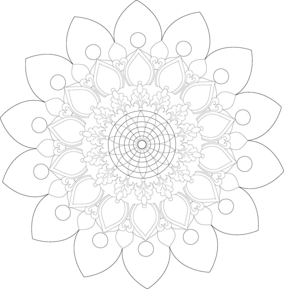 Unique complex mandala coloring book page design vector