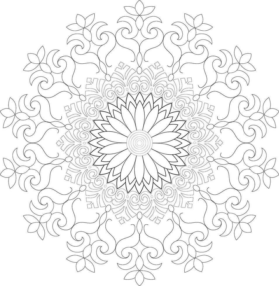 Unique complex mandala coloring book page design vector