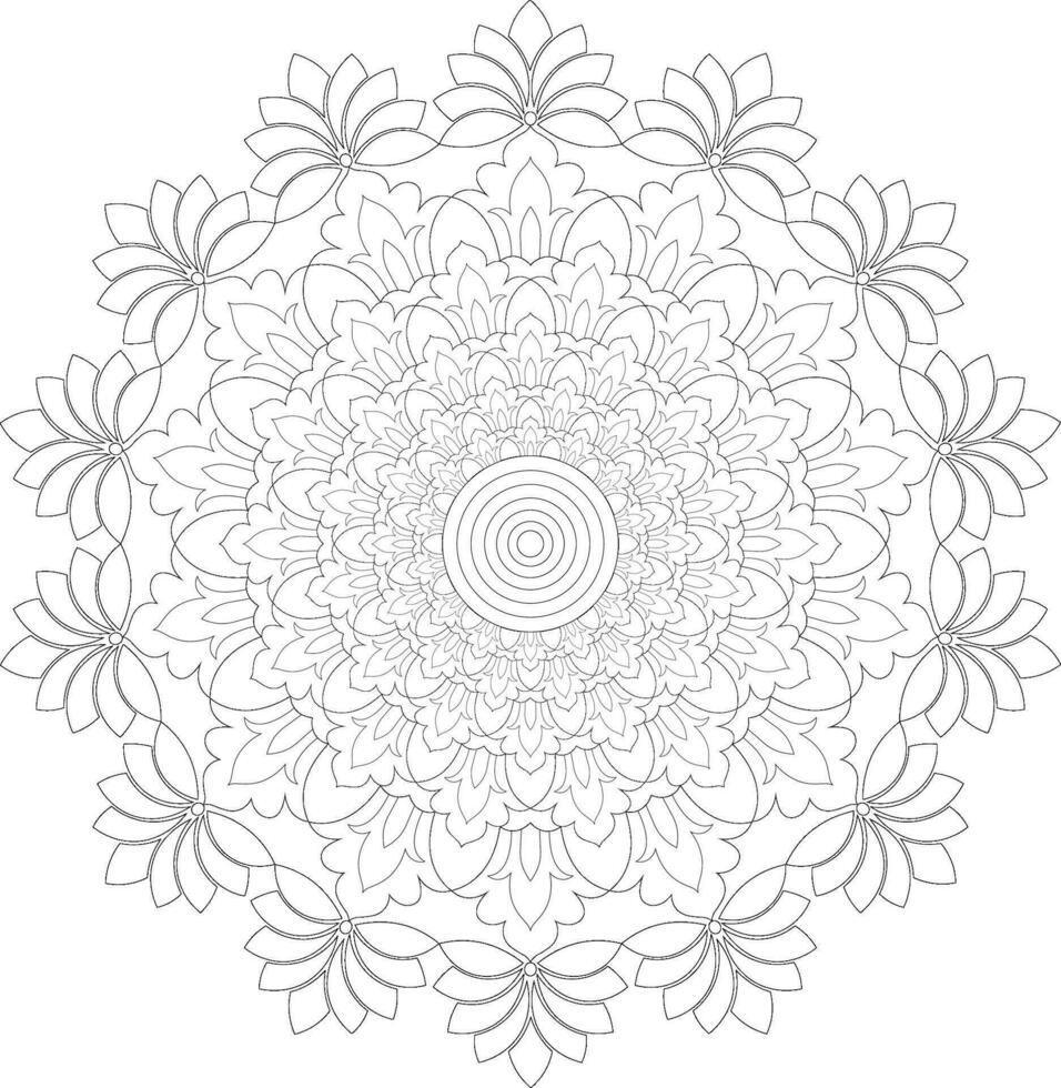 Unique complex mandala coloring book page design vector
