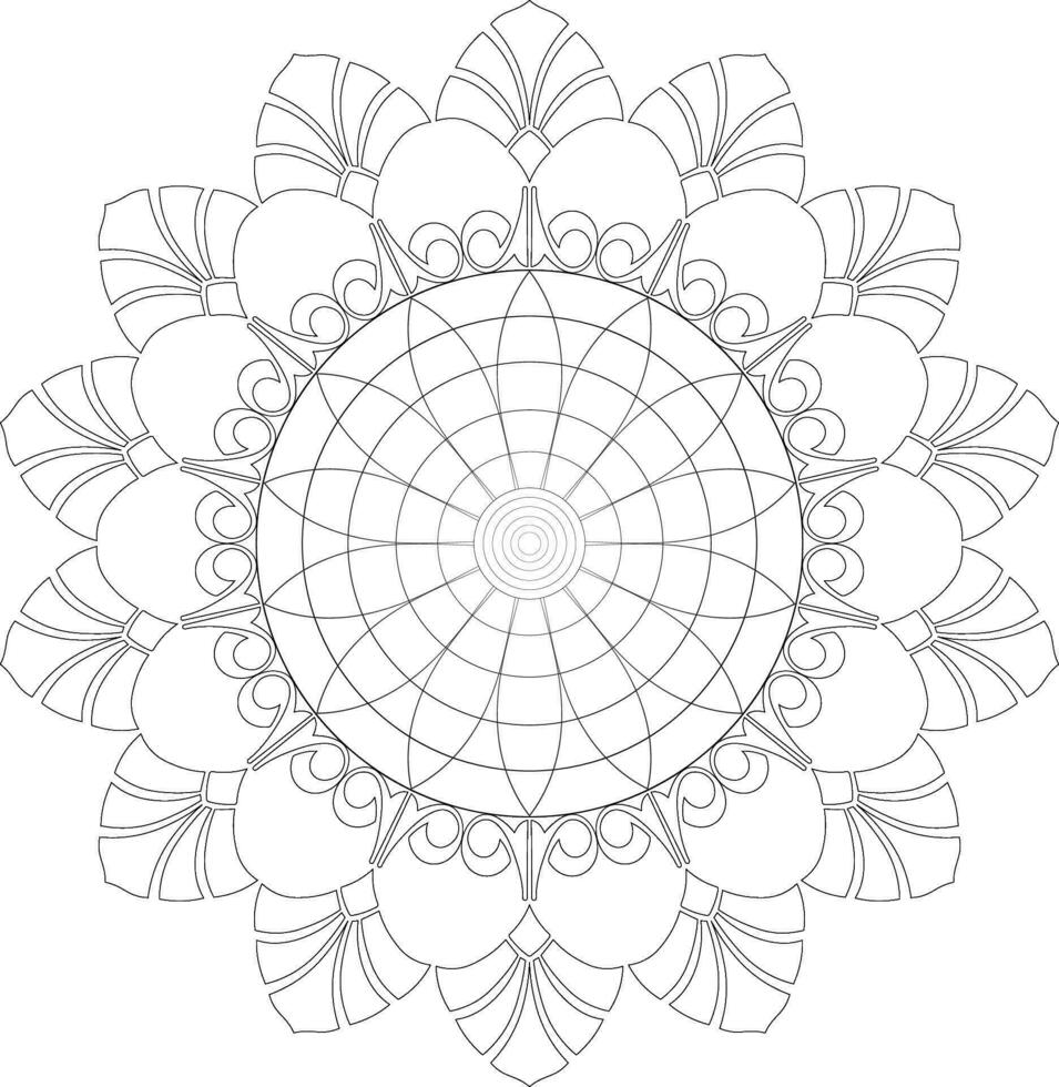 Unique complex mandala coloring book page design vector