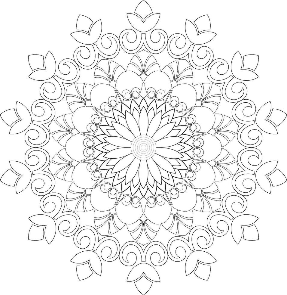 Unique complex mandala coloring book page design vector