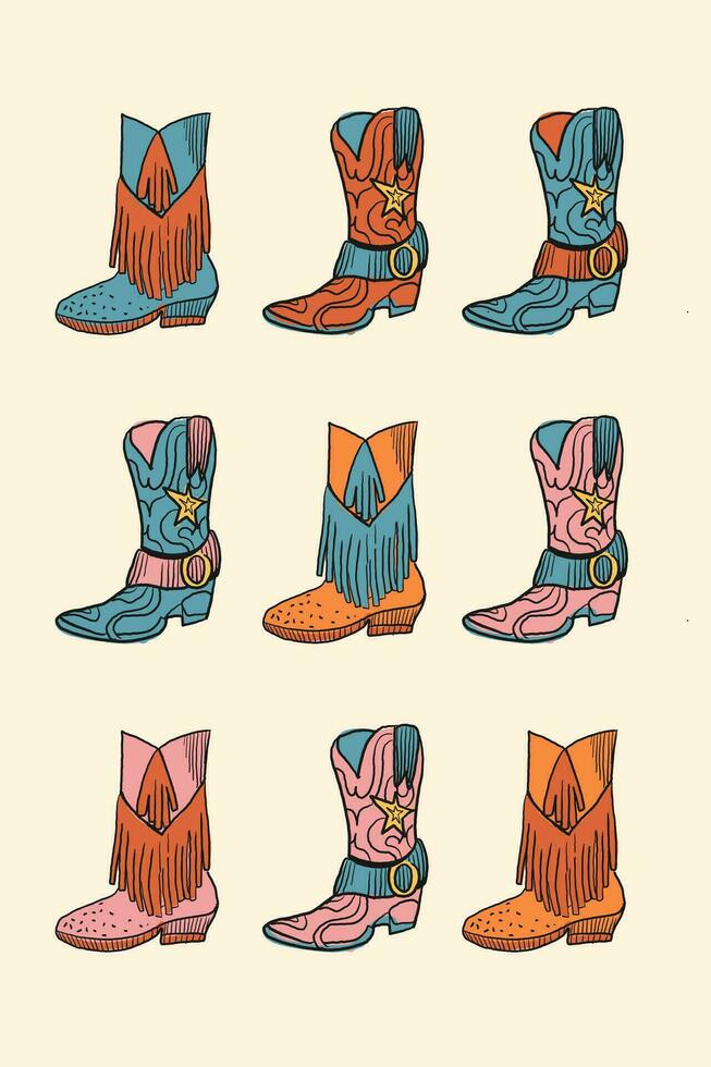 conjunto de ilustración de vaquero botas en Clásico estilo. diseño elementos para logo, emblema, firmar, póster, tarjeta, y bandera. vector ilustración.