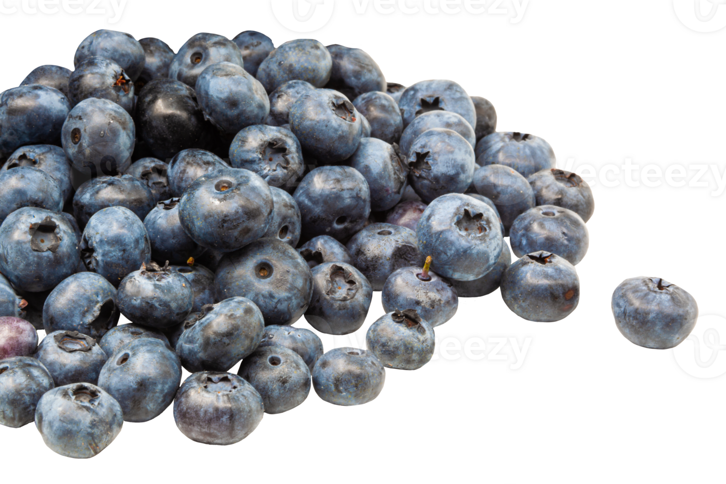 Blueberries without background are scattered on the table. PNG Horizontal. Photo in high quality