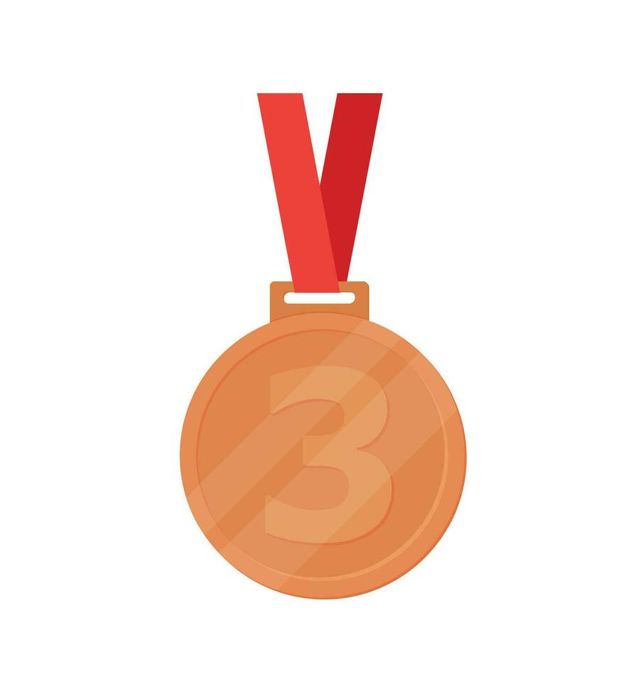 bronze medals with red ribbon flat vector icons for sports apps and websites