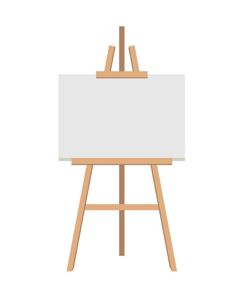 Wood Easel Or Painting Art Board With White Canvas On Blue