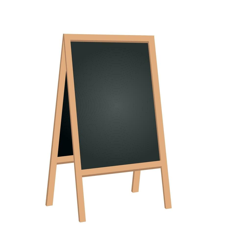 Sidewalk chalkboard. Outdoor restaurant blackboard with wood frame. Empty cafe texting easel vector isolated mockup. Chalkboard blank frame for menu restaurant billboard illustration.
