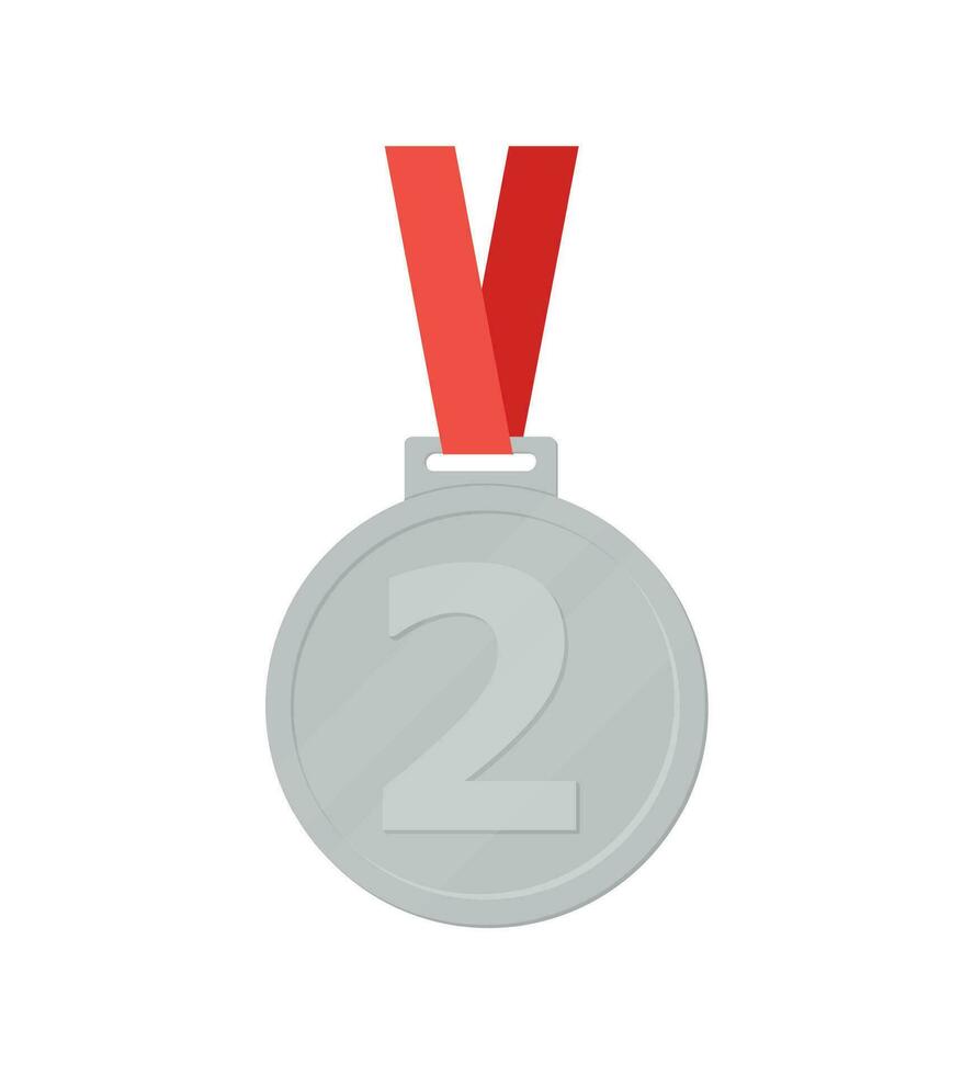 plata medallas con rojo cinta plano vector íconos para Deportes aplicaciones y sitios web