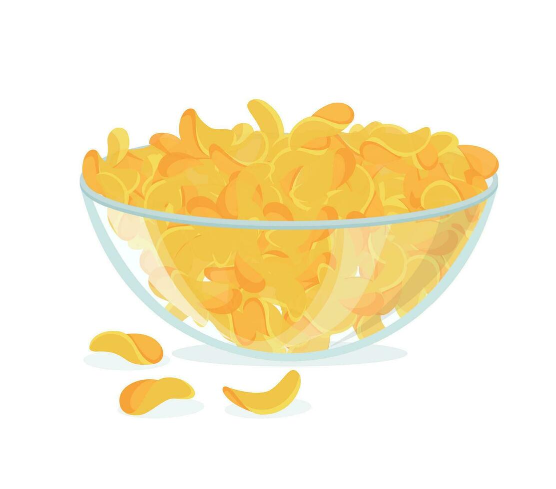 Crispy ripple potato chips in glass bowl. Delicious food advertisement, crisp meal promotion with chips pile in cup vector