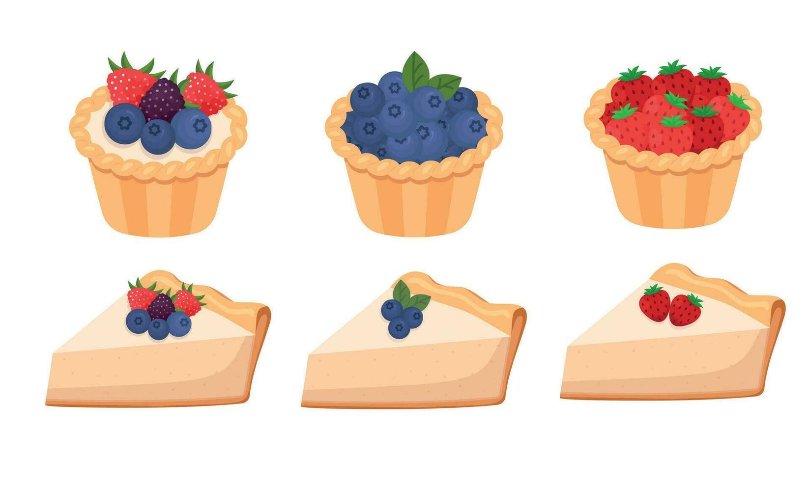 Cheesecake and tartlets with berries, Vector Illustration isolated on white background