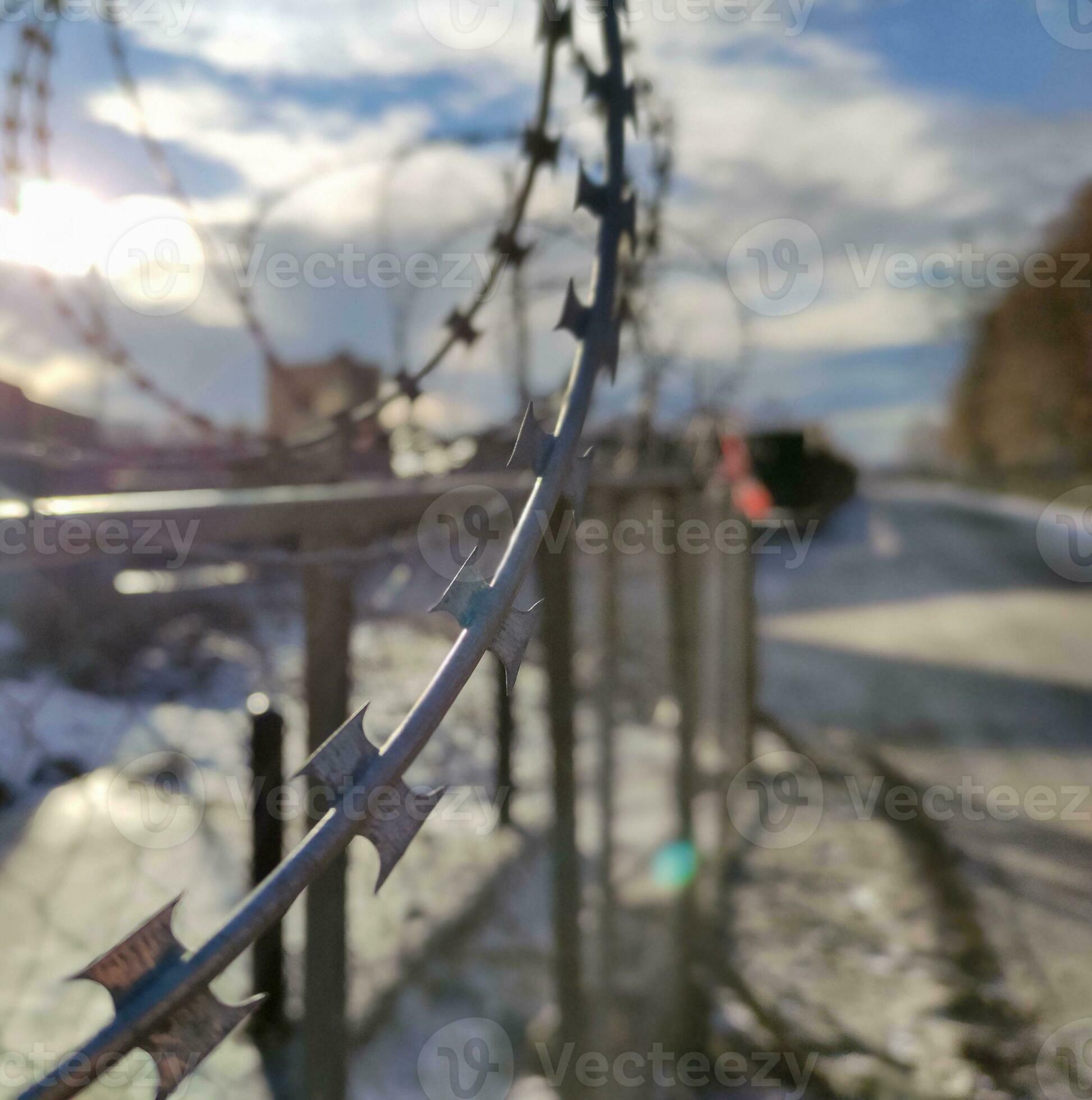 Barbed wire fence, prison and freedom conceptual background 27386797