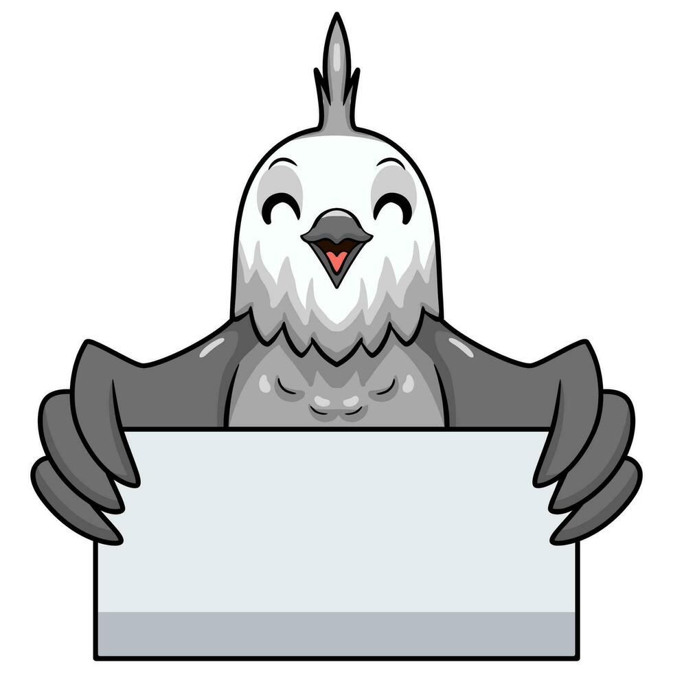 Cute whiteface cockatiel bird cartoon holding blank sign vector