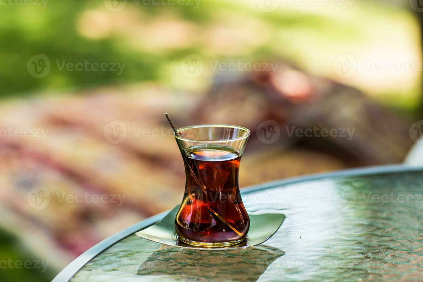 Turkish tea close-up top view photo