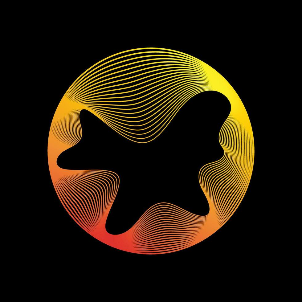 Glowing circle of neon colors of round curved shape with wavy dynamic lines isolated on black background. Circular frame light frame. Concept of future technology. vector