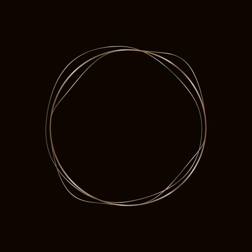 Round golden frame on a black background, golden element in art deco style. Vector abstract linear object