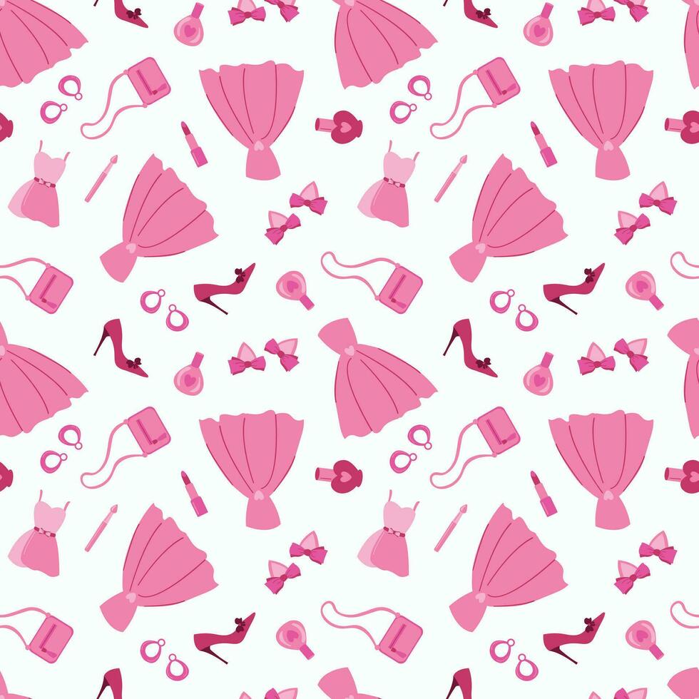 Pink doll seamless pattern. Design for fabric, textile, wallpaper, packaging. vector