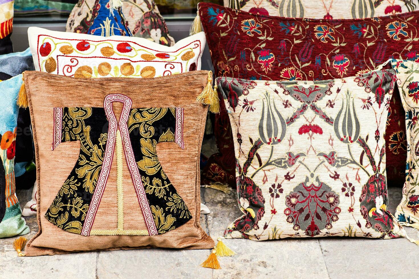 oriental cushions. National textile bazaar in Istanbul photo