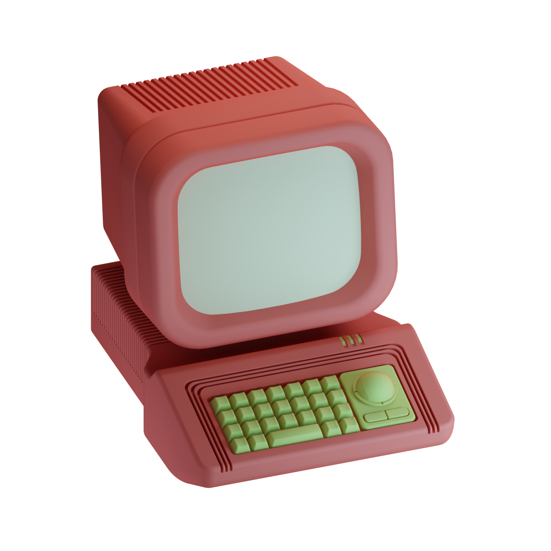 an old computer with a keyboard and monitor on a transparent background