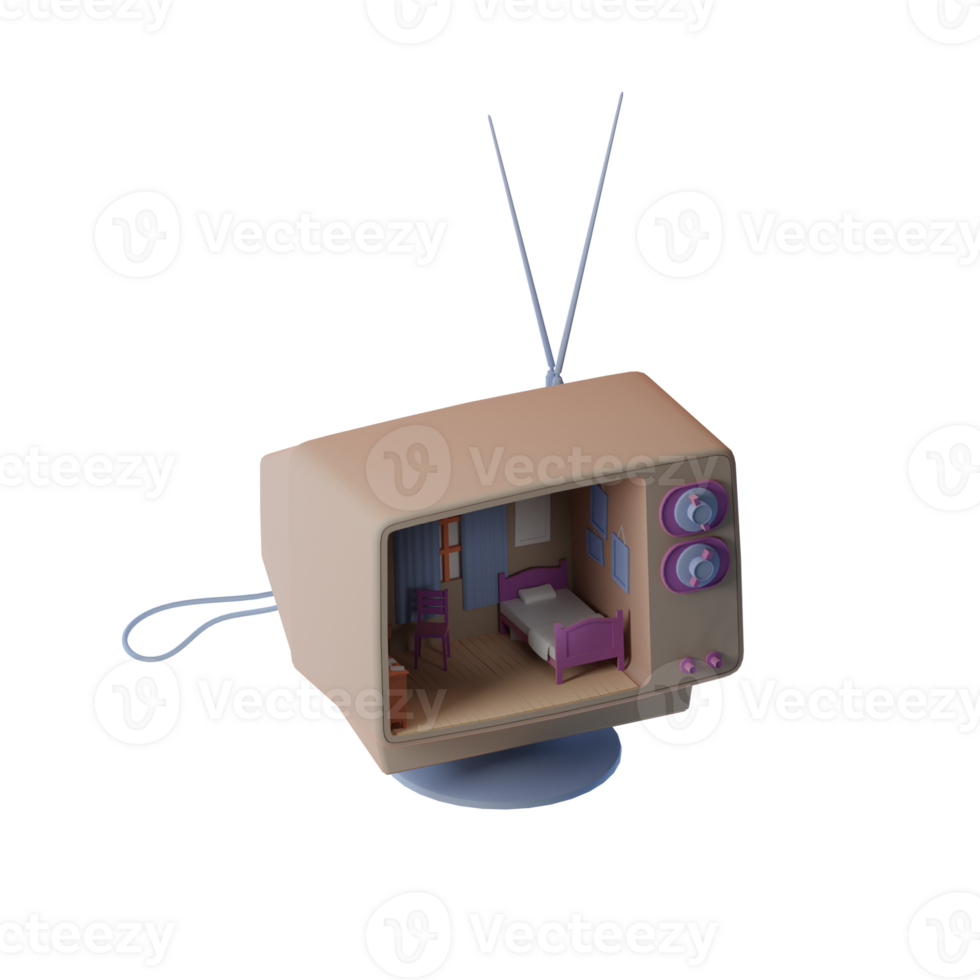 an old tv with a bed and a tv on it 27387671 PNG