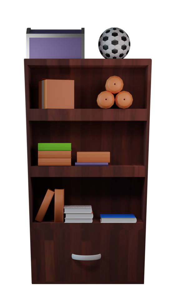 a book shelf with books and other items png