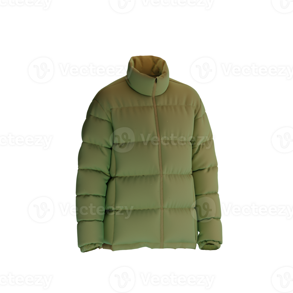 a green puffer jacket on a transparent background png