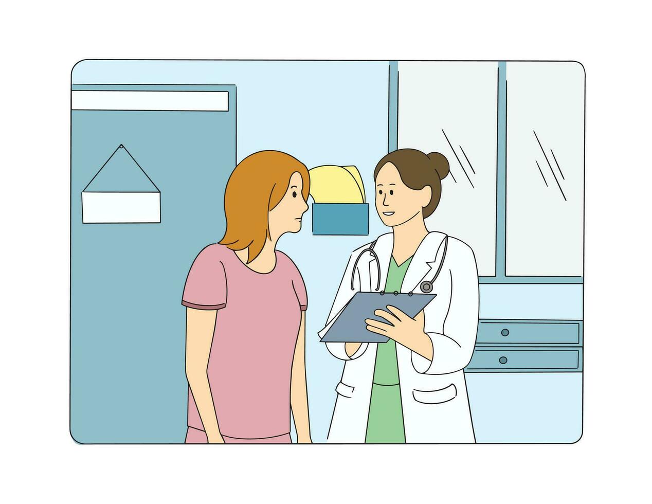 Illustration of doctor and patient talking about examination results vector