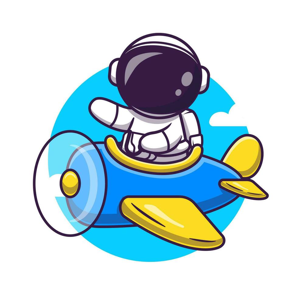 Cute Astronaut Flight With Plane Cartoon Vector Icon  Illustration. Science Transportation Icon Concept Isolated  Premium Vector. Flat Cartoon Style