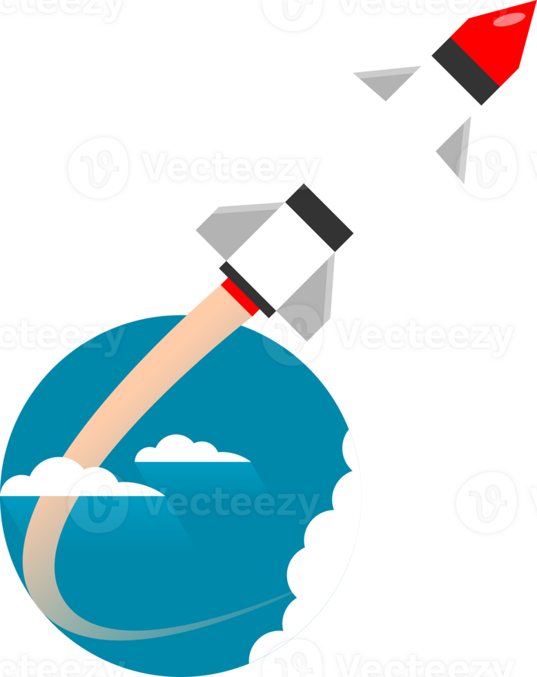 Cute spaceship rocket launch take-off with fire smoke cartoon icon png