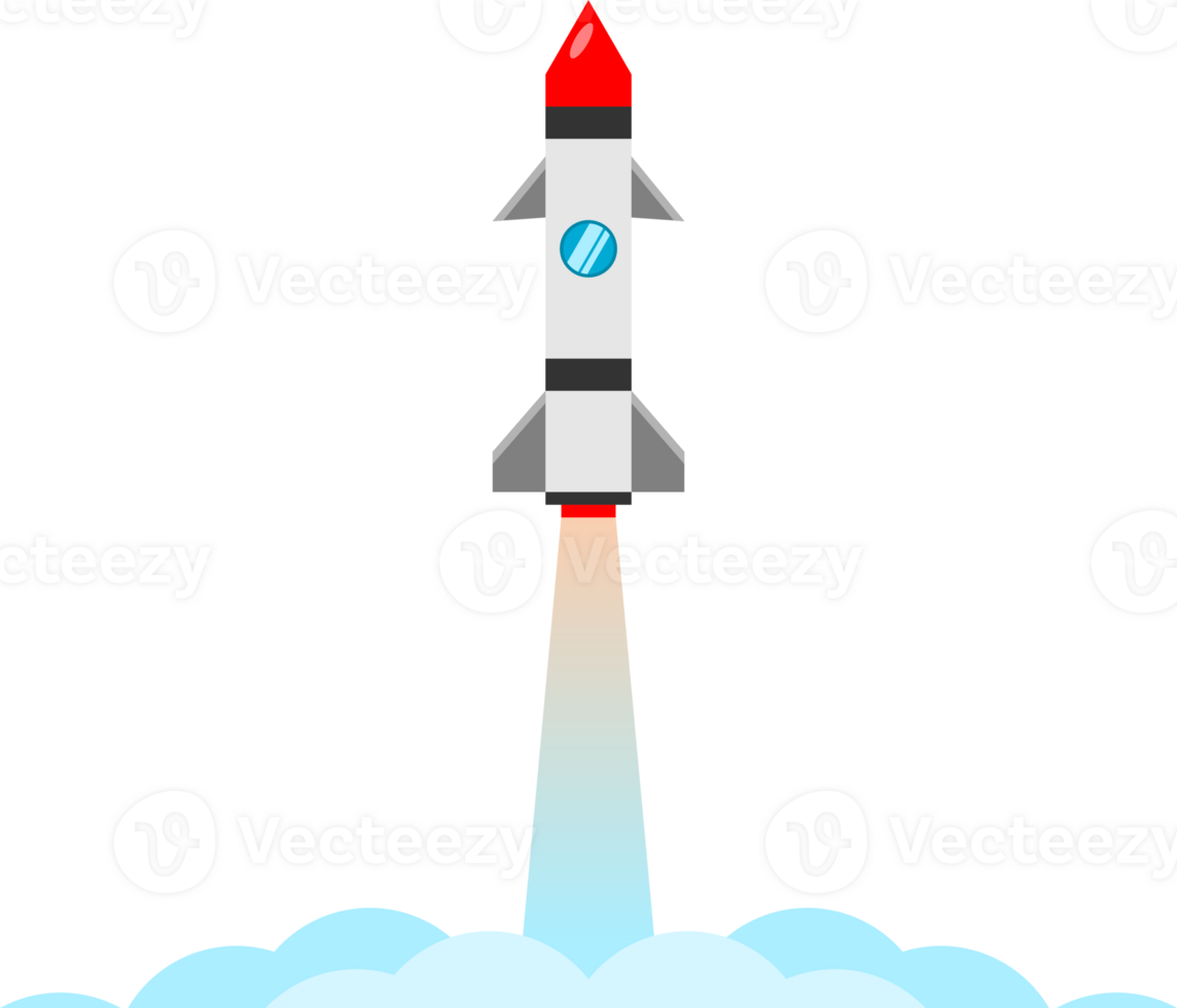 schattig ruimteschip raket lancering uittrekken met brand rook tekenfilm icoon png