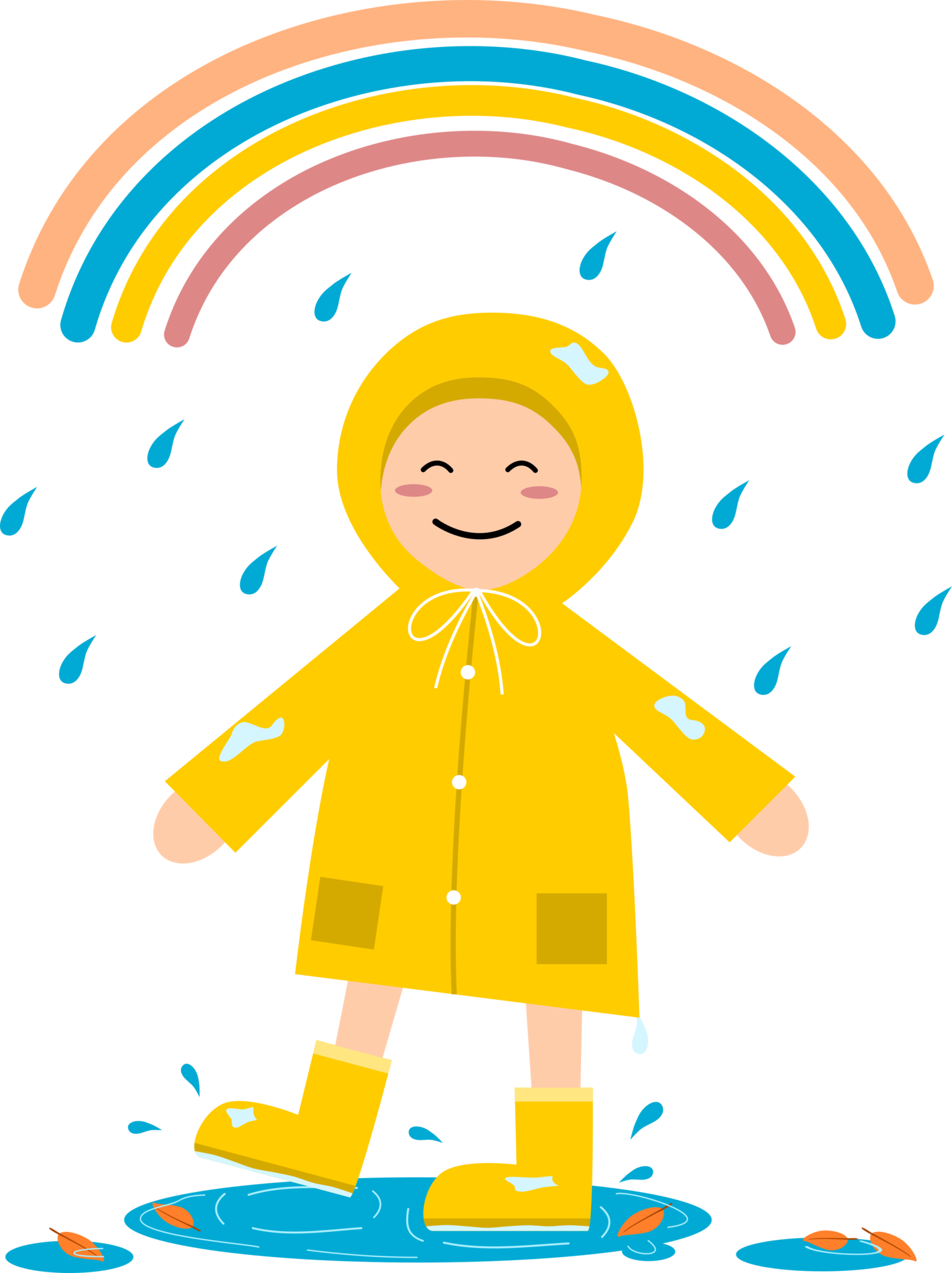 Kid girl happy smile wearing yellow raincoat and boots walking in