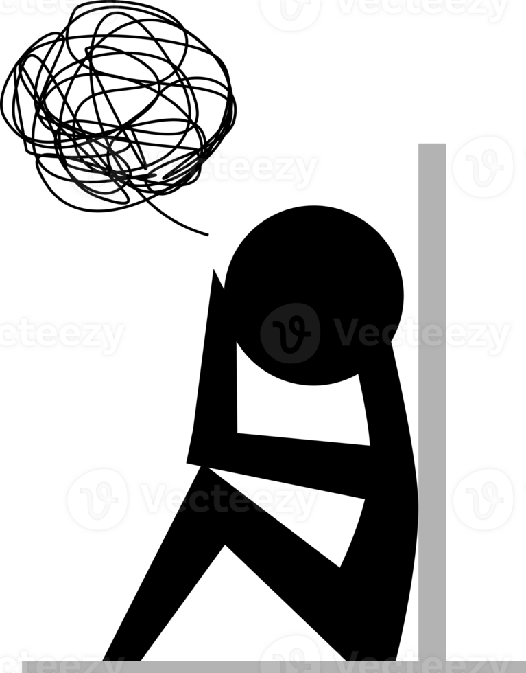 Depressed person with confused thoughts sitting sad with wall 27388277 PNG