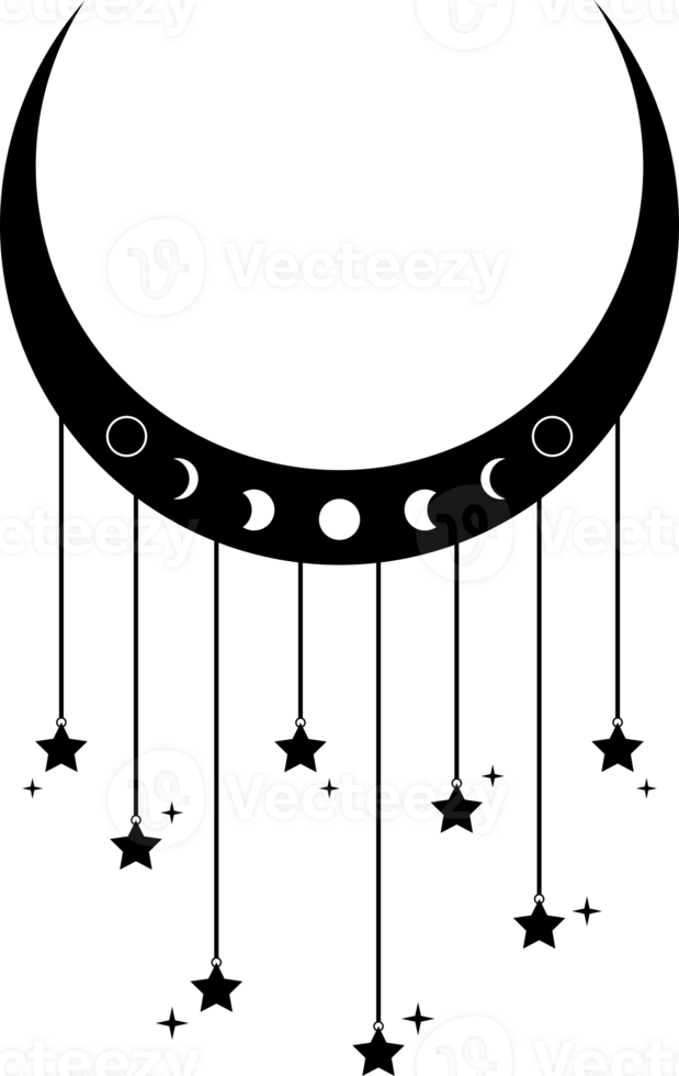 croissant lune avec pendaison phases de le lune et étoiles mystique la magie boho png