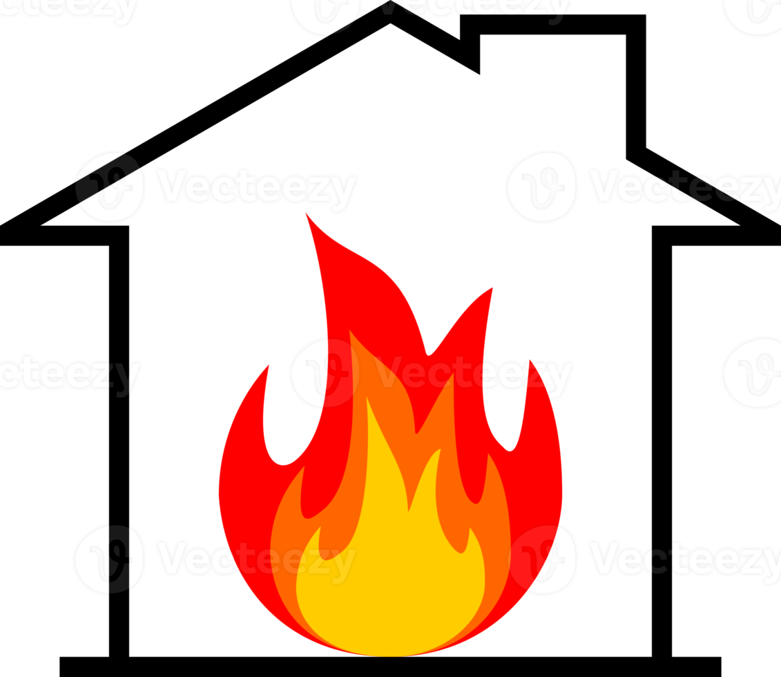 Black house fire red flame burning warning sign 27388377 PNG