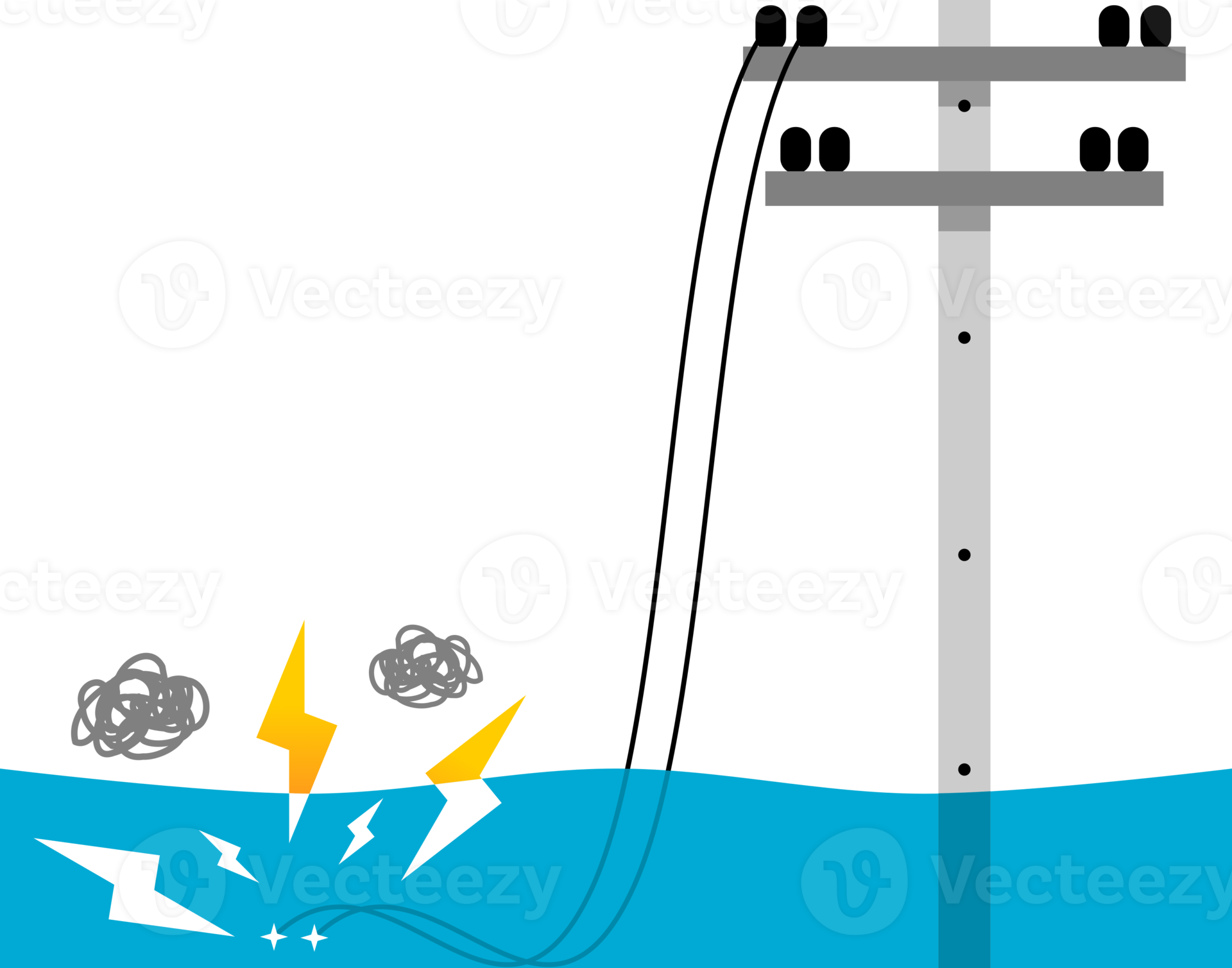 Electric wire of high voltage electric pole broken damaged and short
