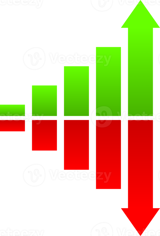 arrow graph growing uptrend and red graph downward trend financial business statistics png