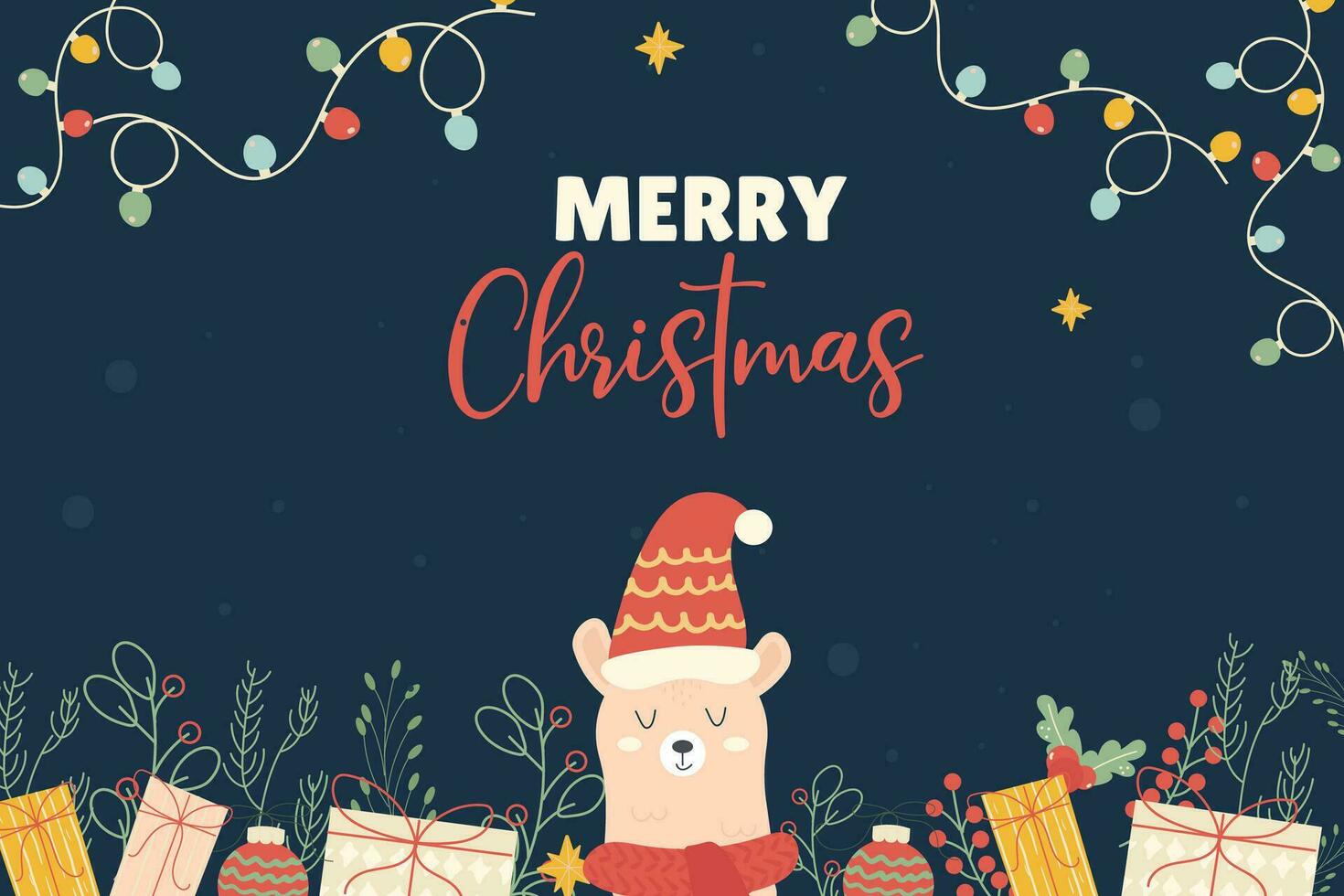 Hand drawn Merry Christmas background with a llama vector