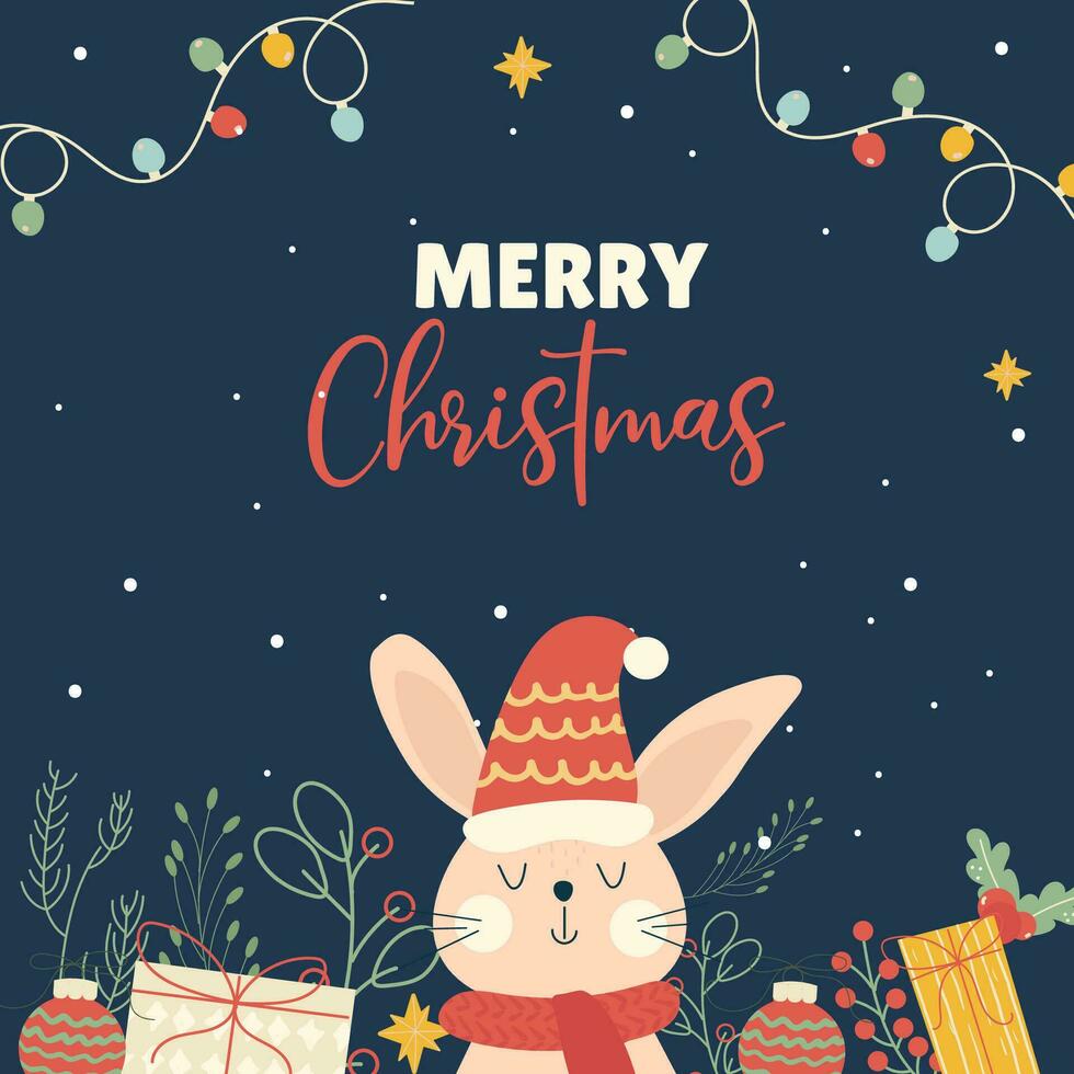 Hand drawn flat Christmas background with a hare vector