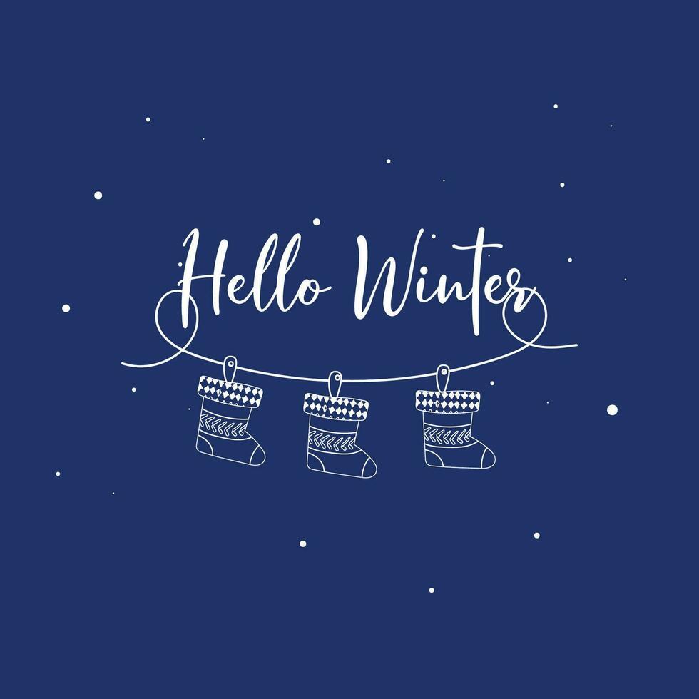 Hand drawn outline hello winter background vector