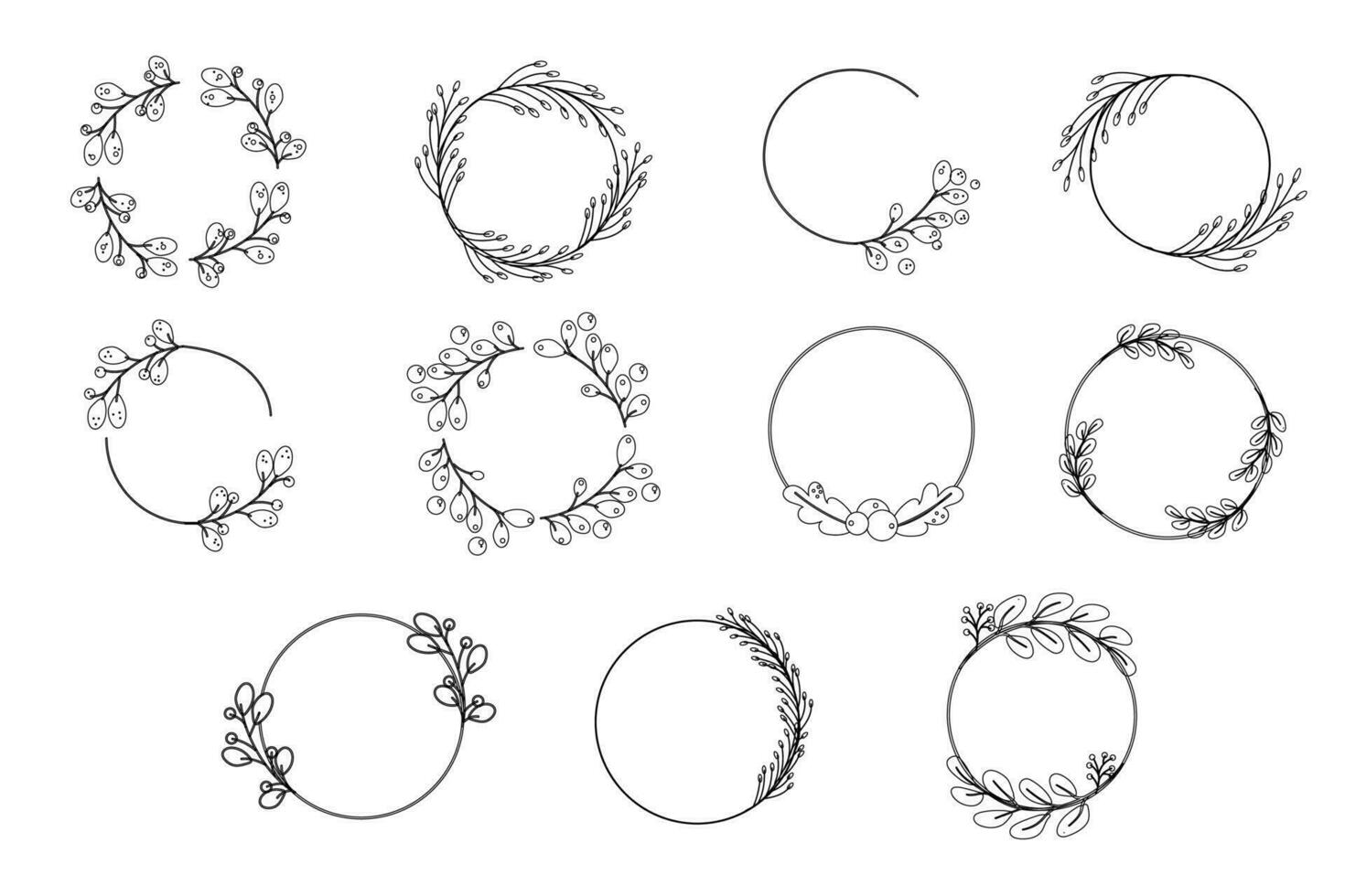 Set of outline wreaths with berries vector